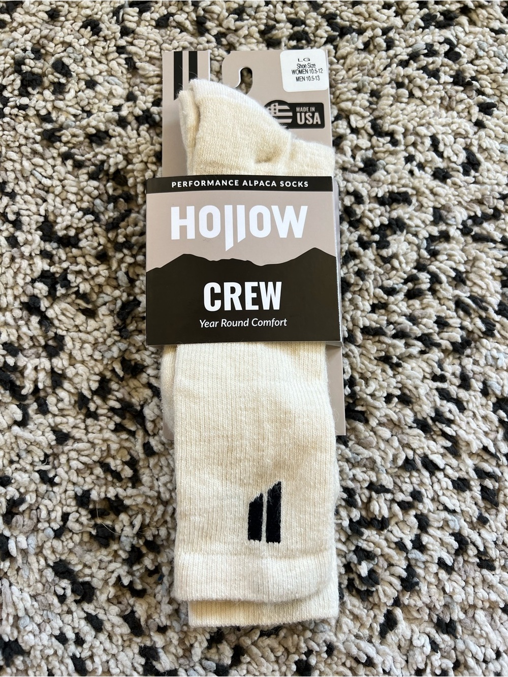 Hollow Alpaca Socks Crew White Unisex Adult Size Large